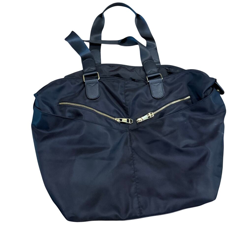 Black Nylon Zipper Tote Bag Madden Girl w/ Gold Accents ~ 15”x20”